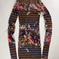 Jean Paul Gaultier Brown Mesh Floral Graphic Striped Mini Dress 1990s - S