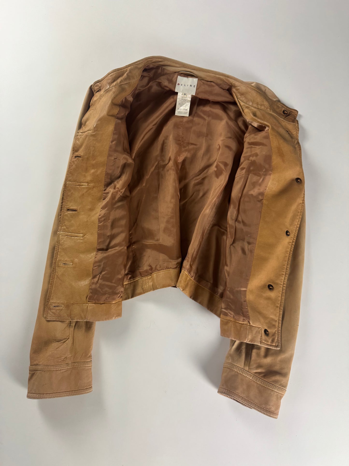 Celine Camel Faded Leather Button Up Rider Jacket 2000s - M