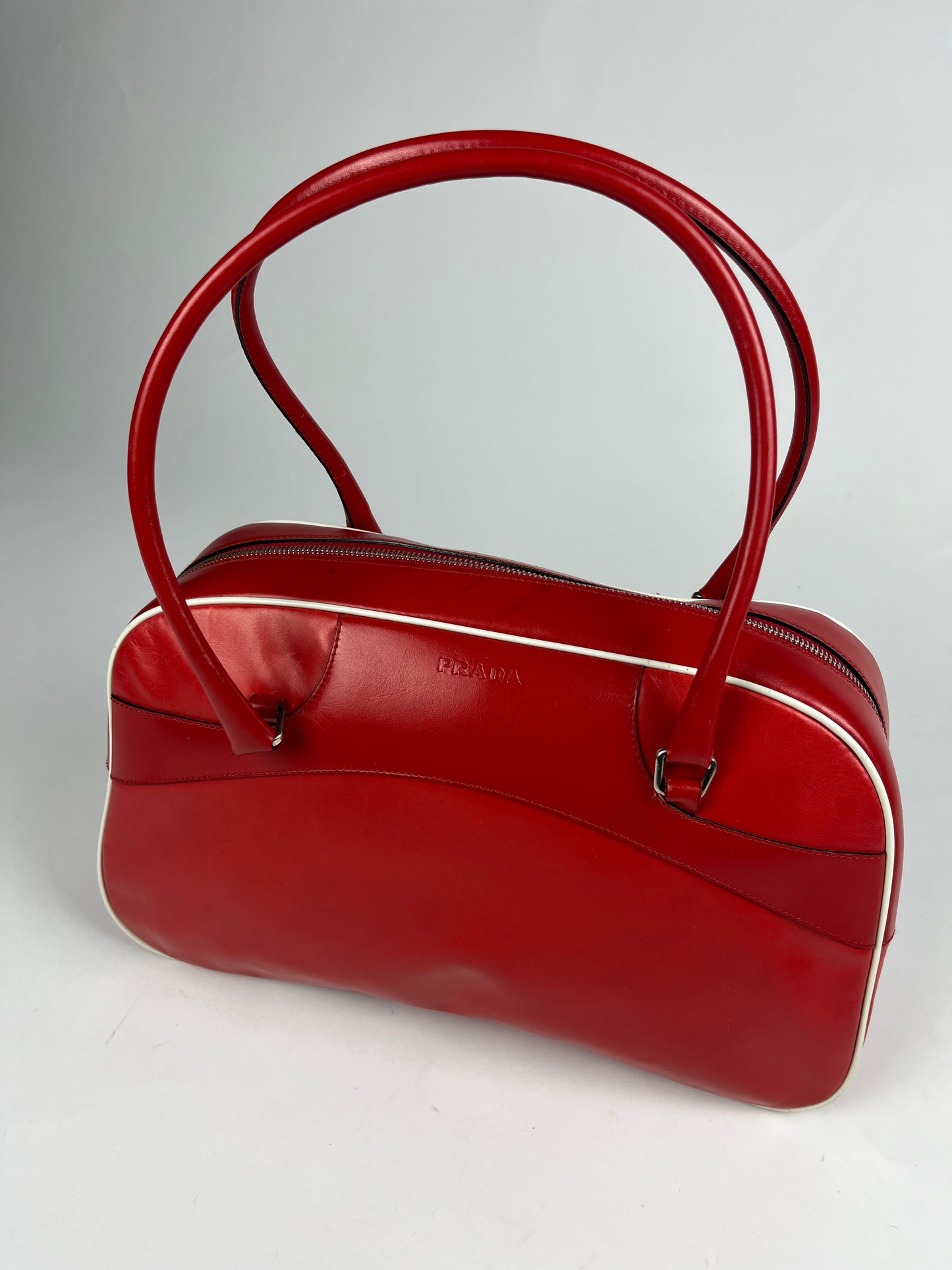 Prada Red Leather Bowling Bag SS 2000 - OS