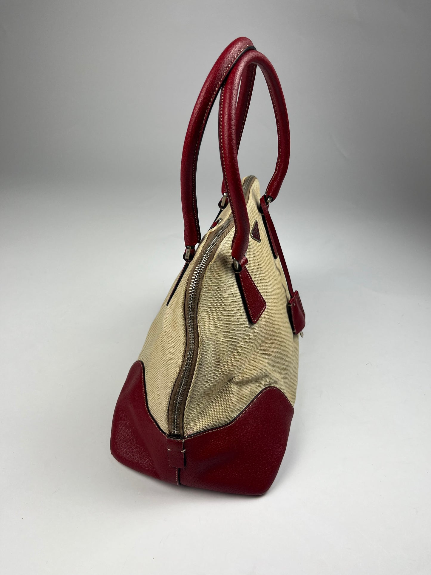 Prada Linen Red Leather Bag SS 1998 - OS