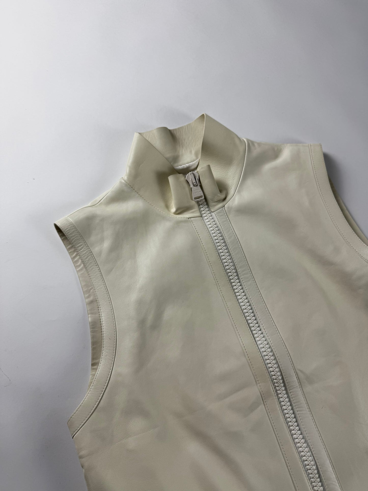 Louis Vuitton Cream Ivory Leather Zip Up Vest FW 2015 - S