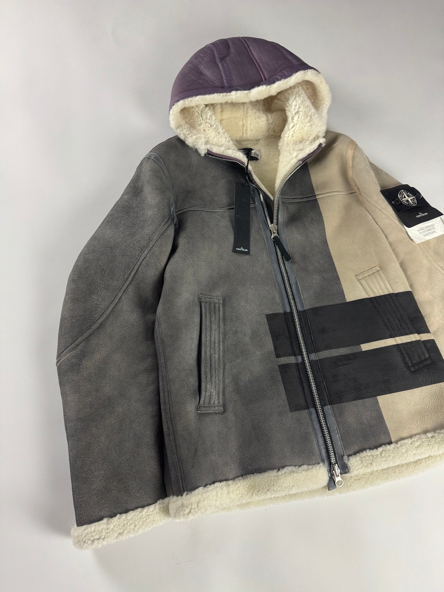 Stone Island Hand Sprayed Shearling Leather Jacket FW 2020 - M