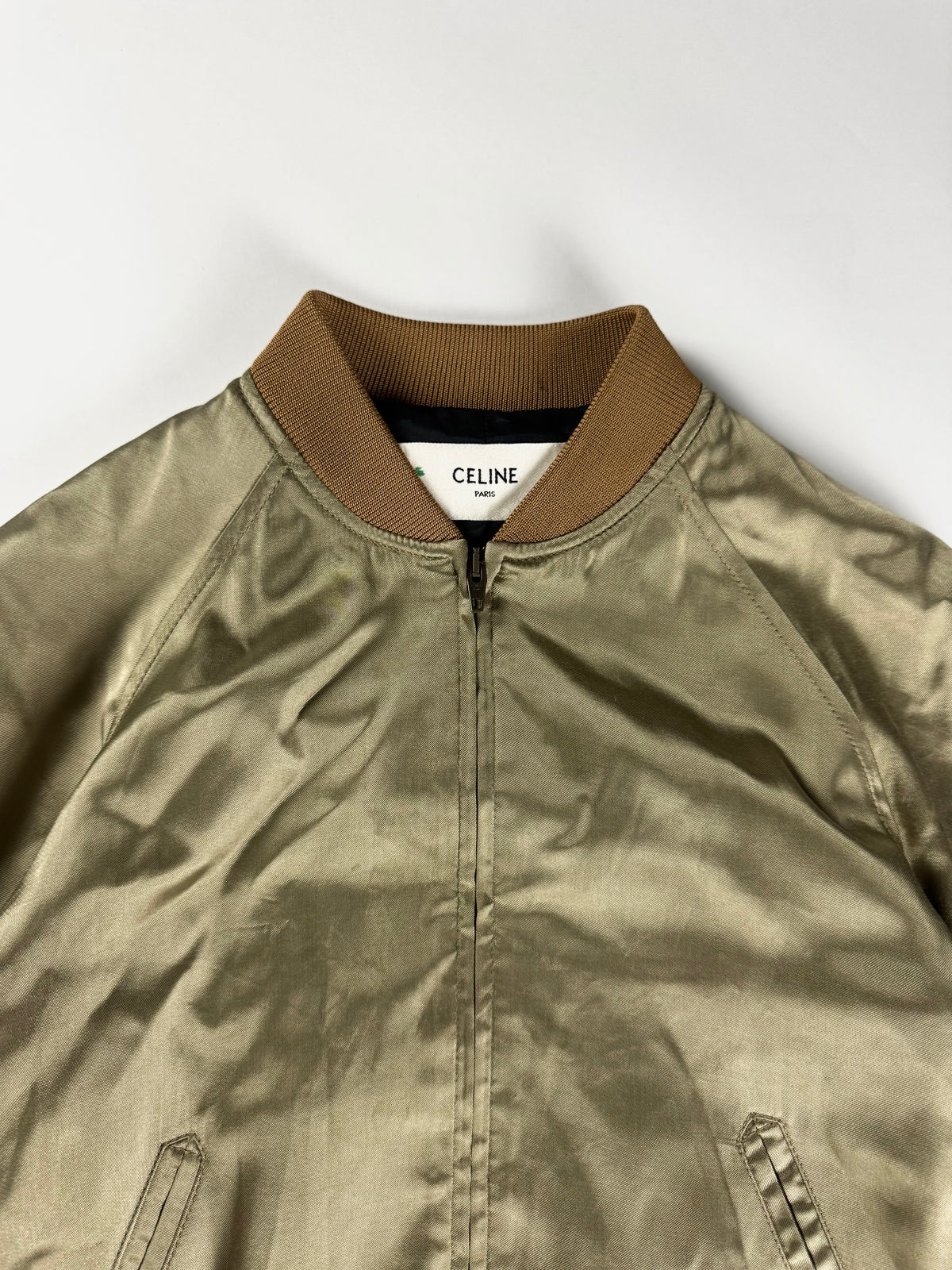 Celine Sample Light Brown Satin Bomber Jacket 2020s - S