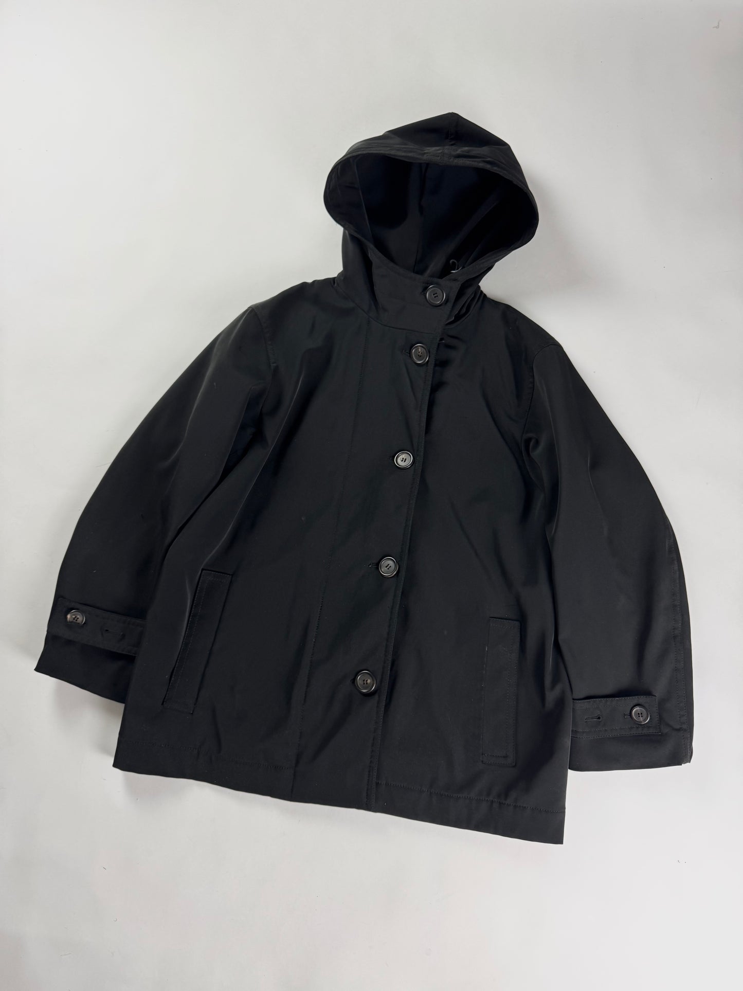 Prada Black Hooded Button Front Parka Coat 2000s - S