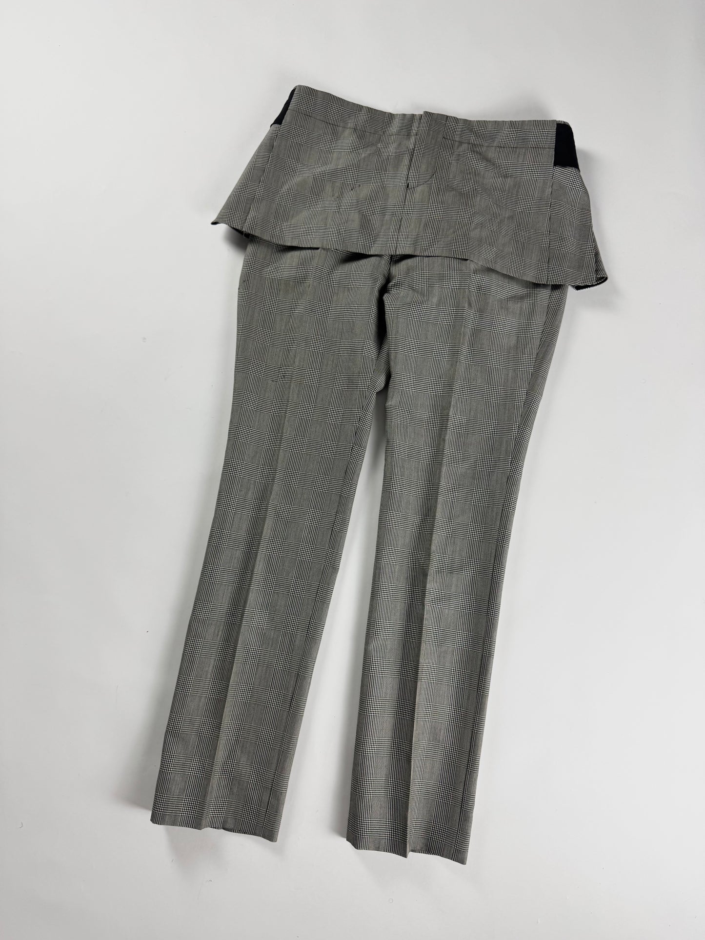 Junya Watanabe Grey Glen Plaid Folded Peplum Waist Straight Leg Skirt Trousers SS 2010 - S