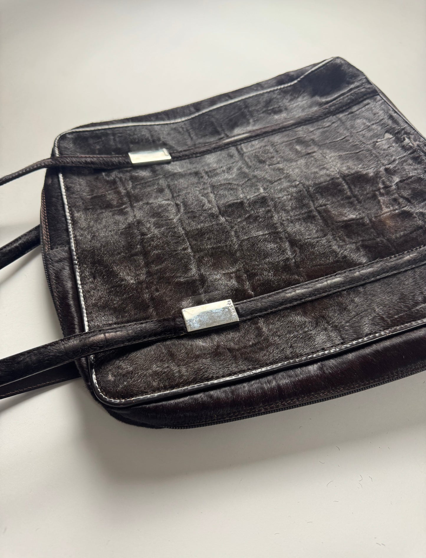 Gucci Tom Ford Brown Crocodile Cut Pattern Pony Hair Shoulder Bag FW 1996 - OS