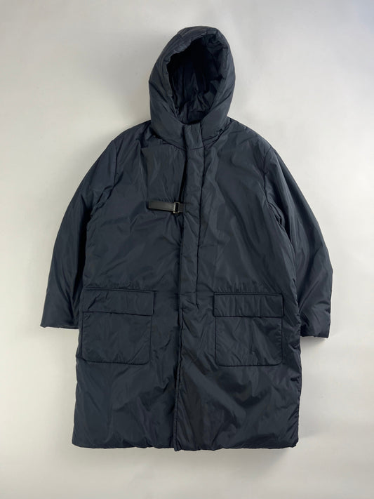 Prada Strapped Belt Navy Long Nylon Coat FW 1999 - XL