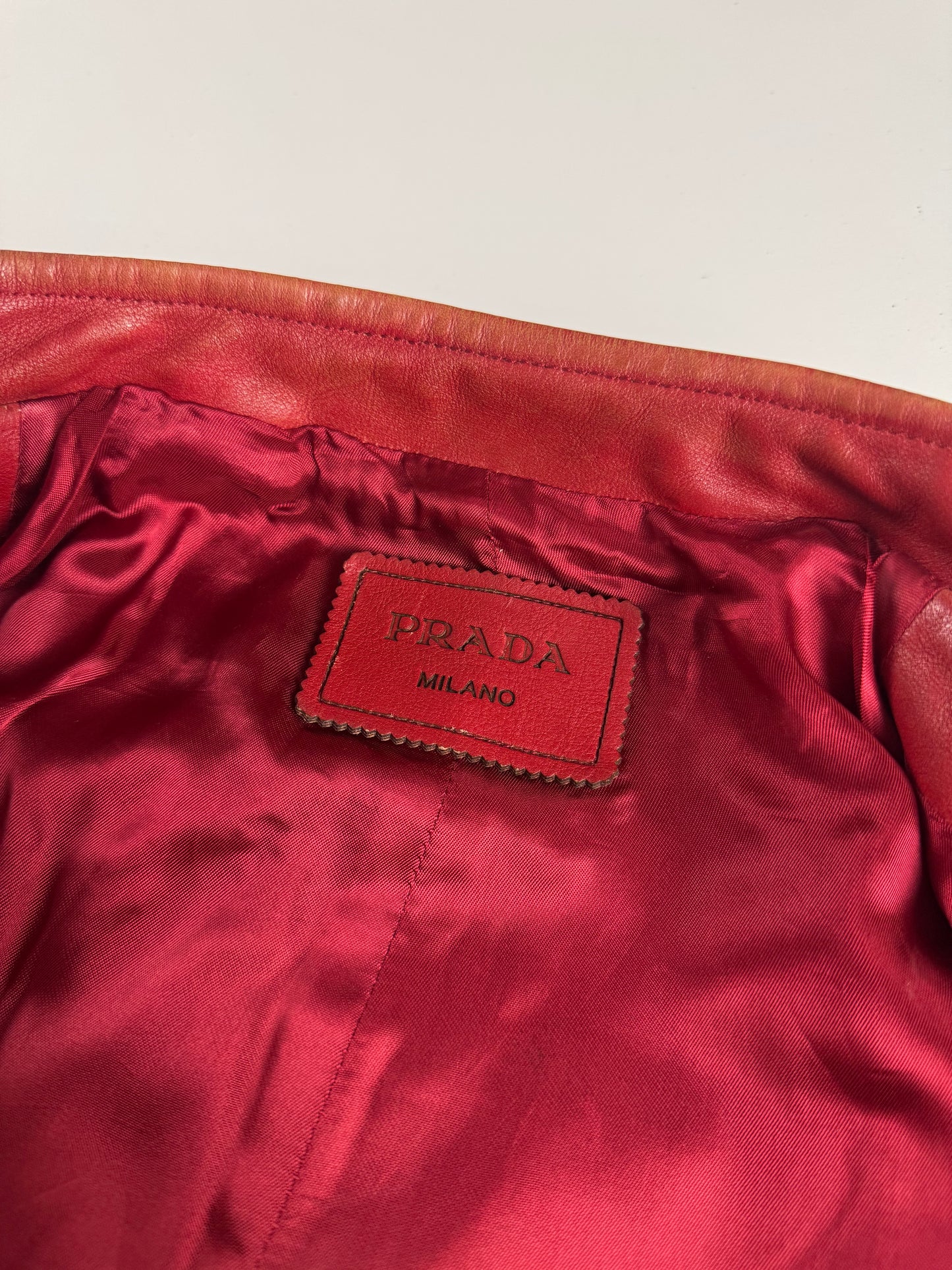 Prada Red Leather Perfecto Asymmetrical Moto Jacket - XS