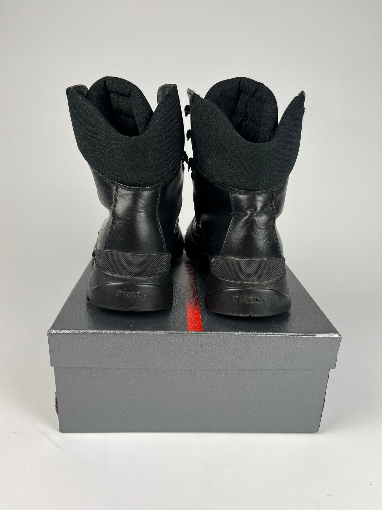 Prada Black Leather Combats High Boots FW 1998 - 41 EU