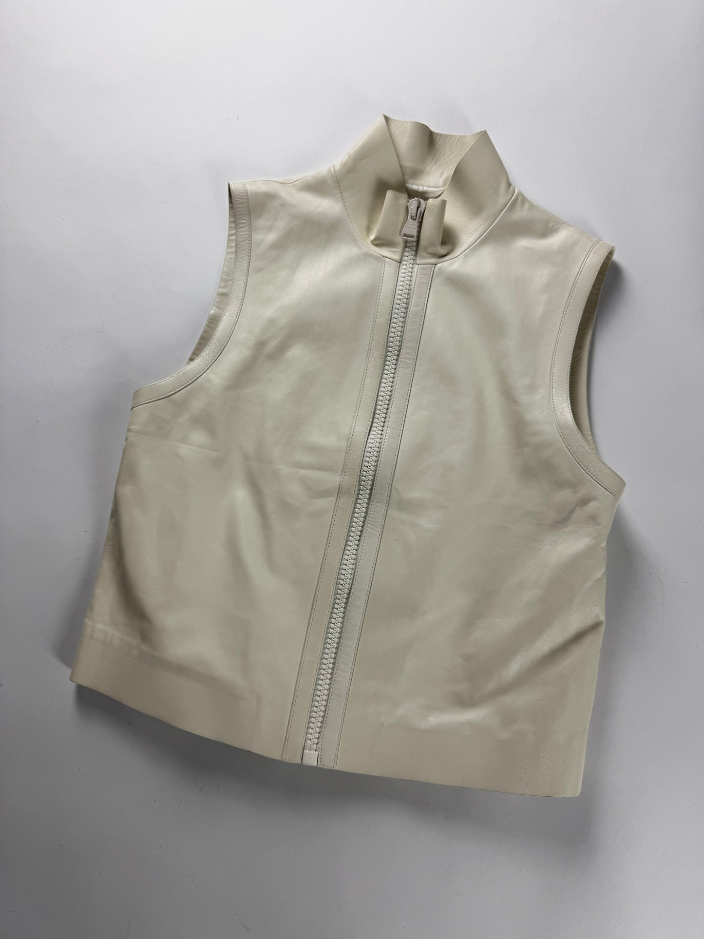 Louis Vuitton Cream Ivory Leather Zip Up Vest FW 2015 - S