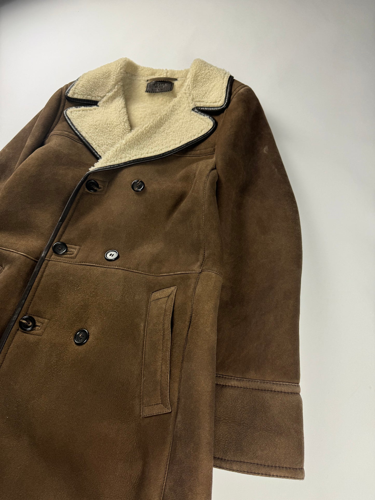 Prada Premium Leather Double Breasted Shearling Coat FW 2005 - M