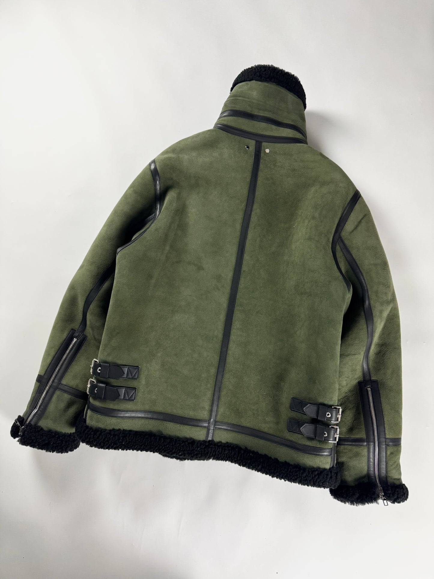 Louis Vuitton Sample Military Olive Shearling Leather Trimmed Bomber Jacket FW 2018 - M