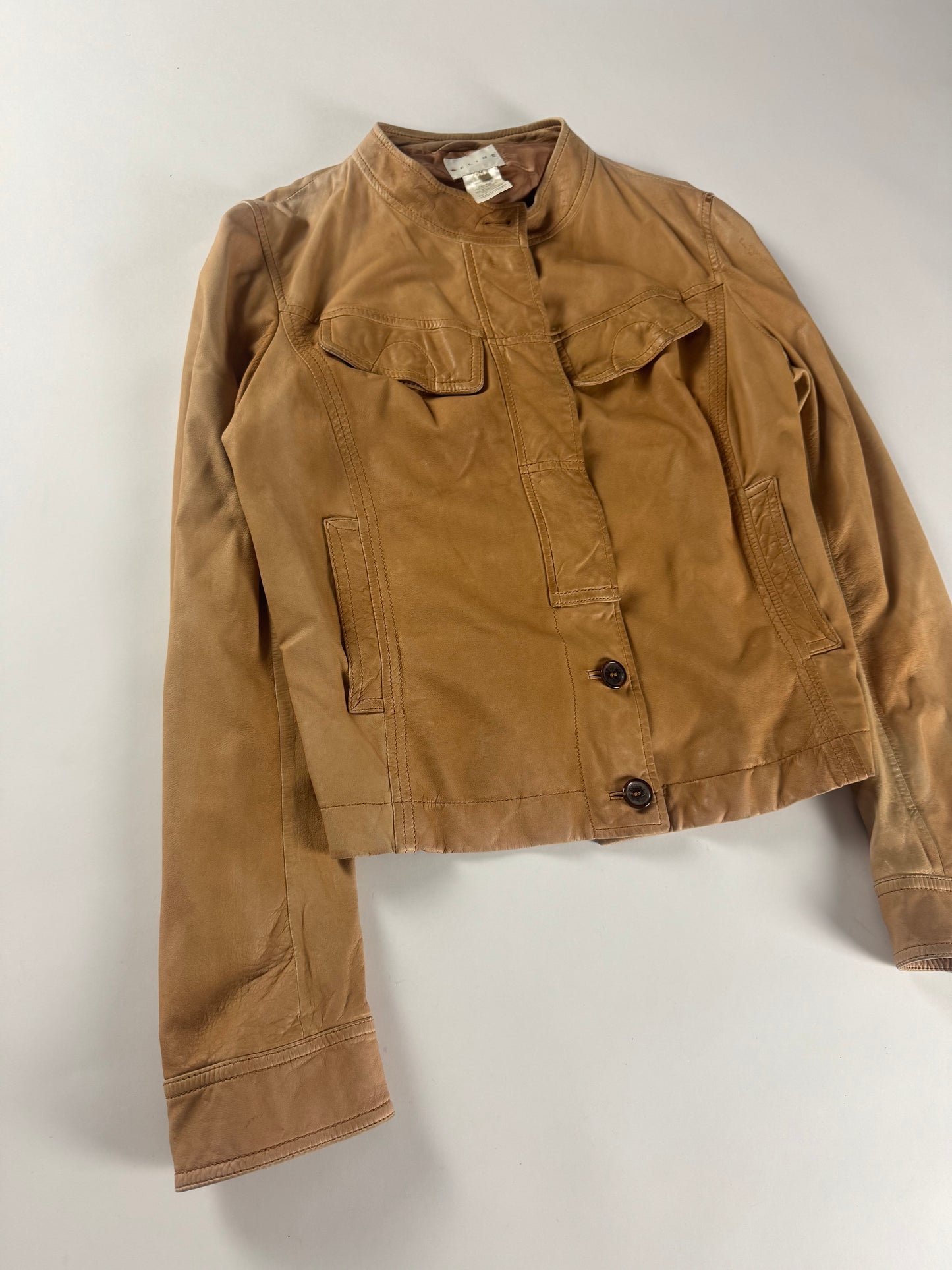 Celine Camel Faded Leather Button Up Rider Jacket 2000s - M