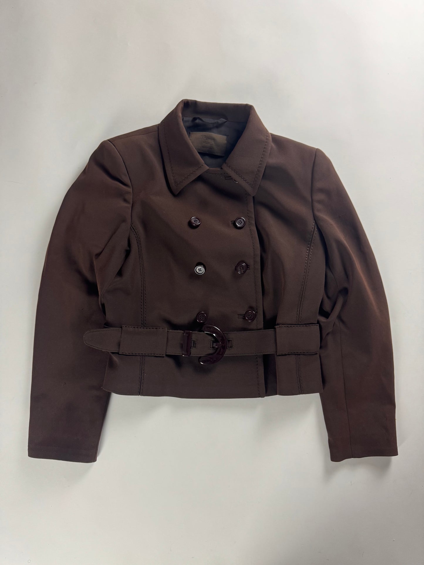 Prada Brown Elegant Cropped Belted Jacket Skirt Set FW 1996 - S