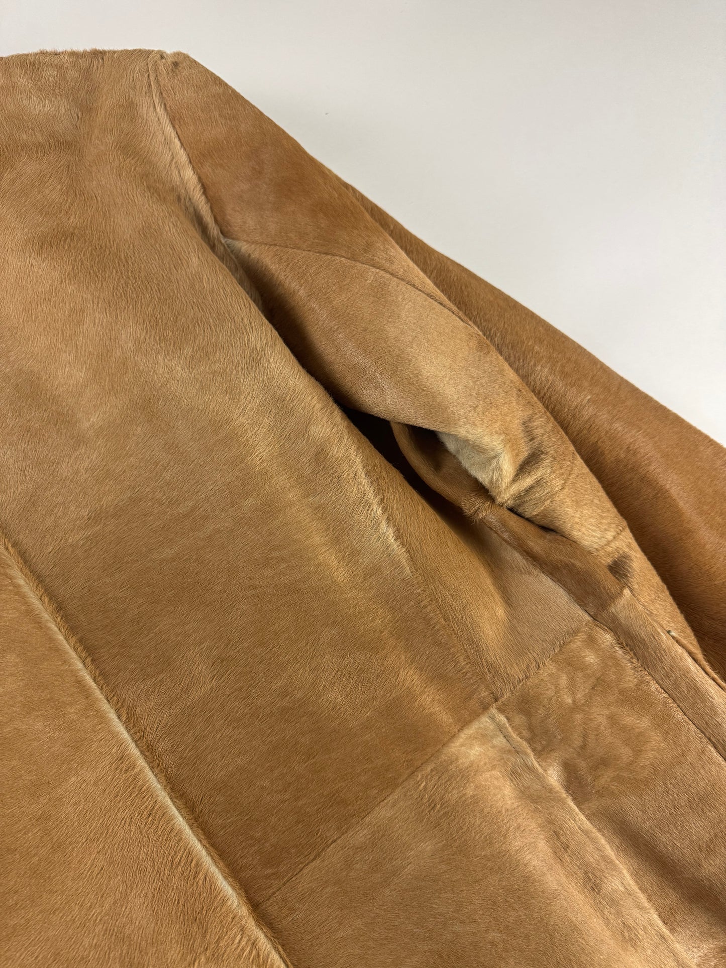Prada Camel Tawny Double Breasted Pony Hair Leather Coat FW 1996 - M