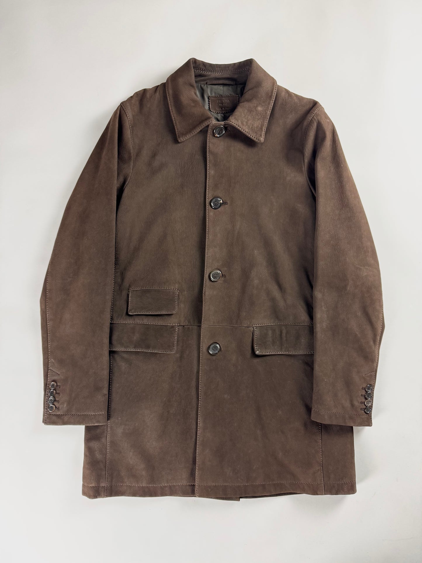 Prada Premium Brown Leather Three Pockets Long Coat FW 2003 - M