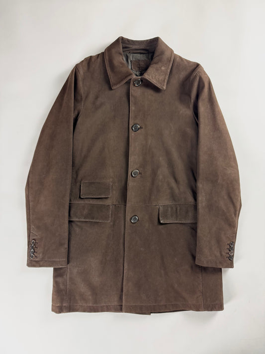 Prada Premium Brown Leather Three Pockets Long Coat FW 2003 - M