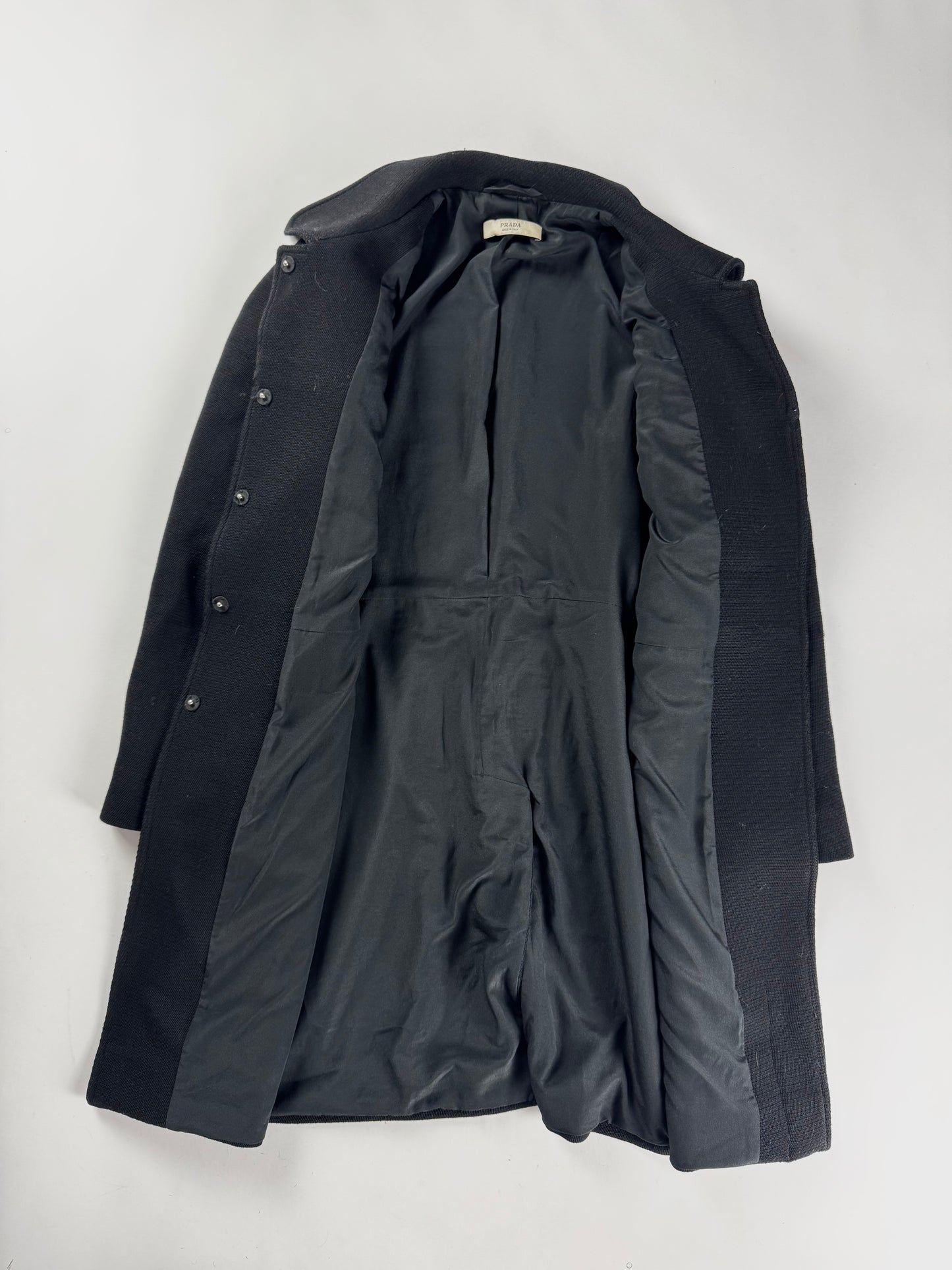 Prada Black Virgin Wool Elegant Coat 2000s - S