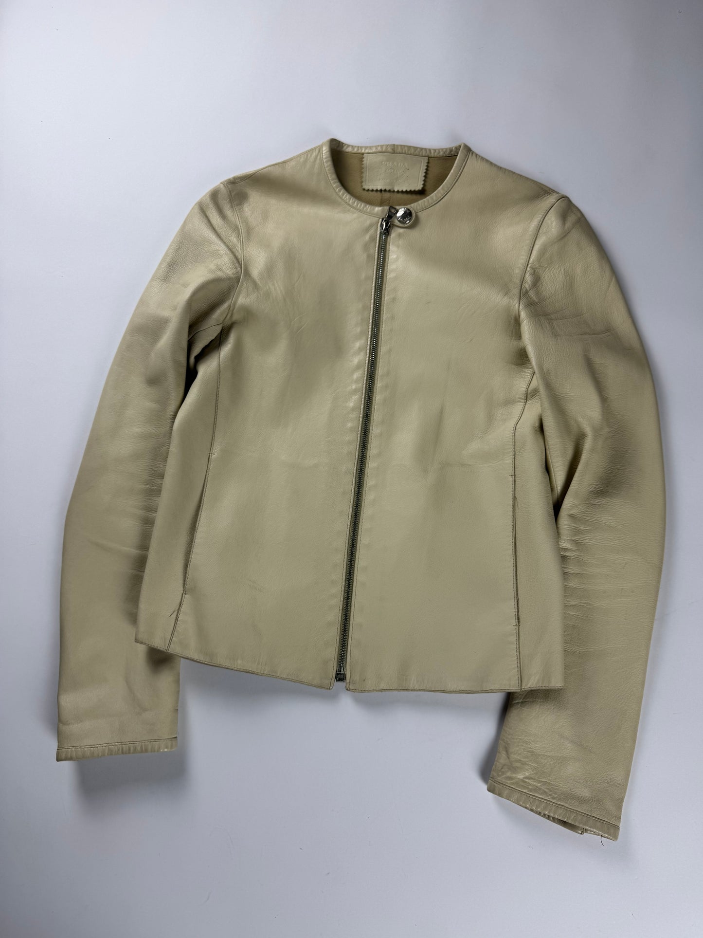 Prada Cream Cuffed Button Leather Jacket FW 1999 - XS
