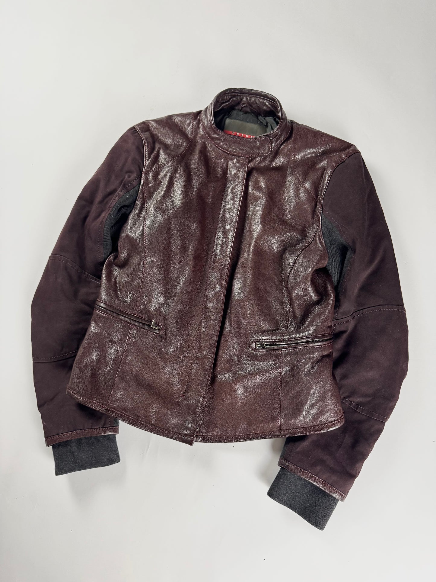 Prada Brown Wine Leather Moto Jacket 2000s - XS