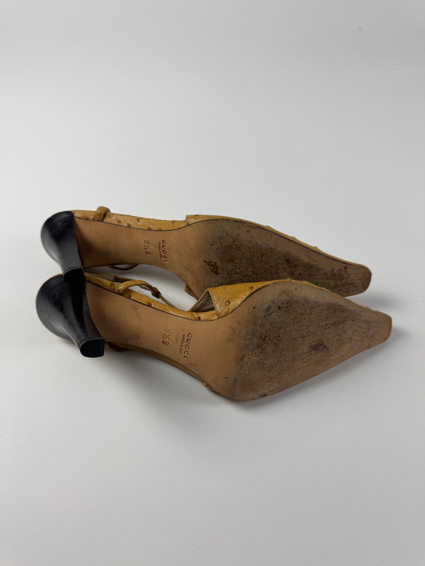 Gucci Tom Ford Light Tan Ostrich Leather Slingback Heels Pumps 1990s - 9,5 IT/40,5 EU