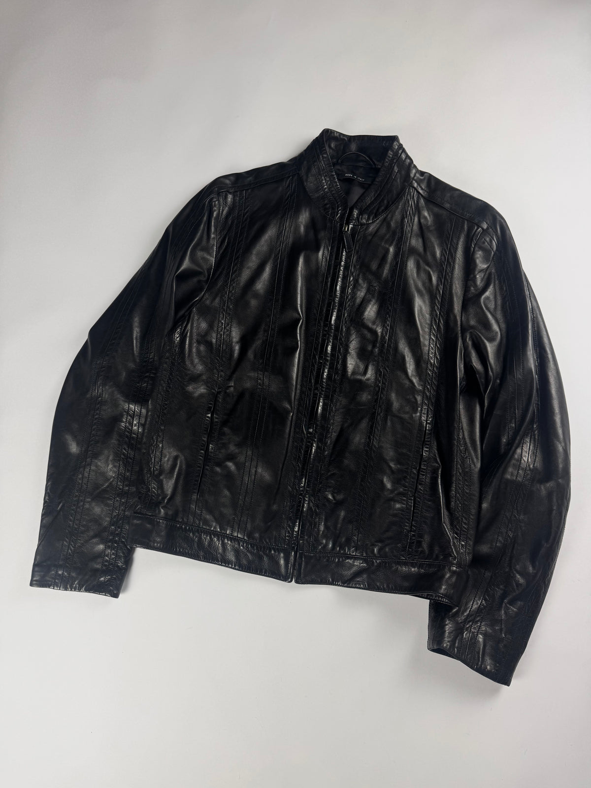Gucci Tom Ford Dark Single Rider Stitched Panels Leather Jacket 2000s - M
