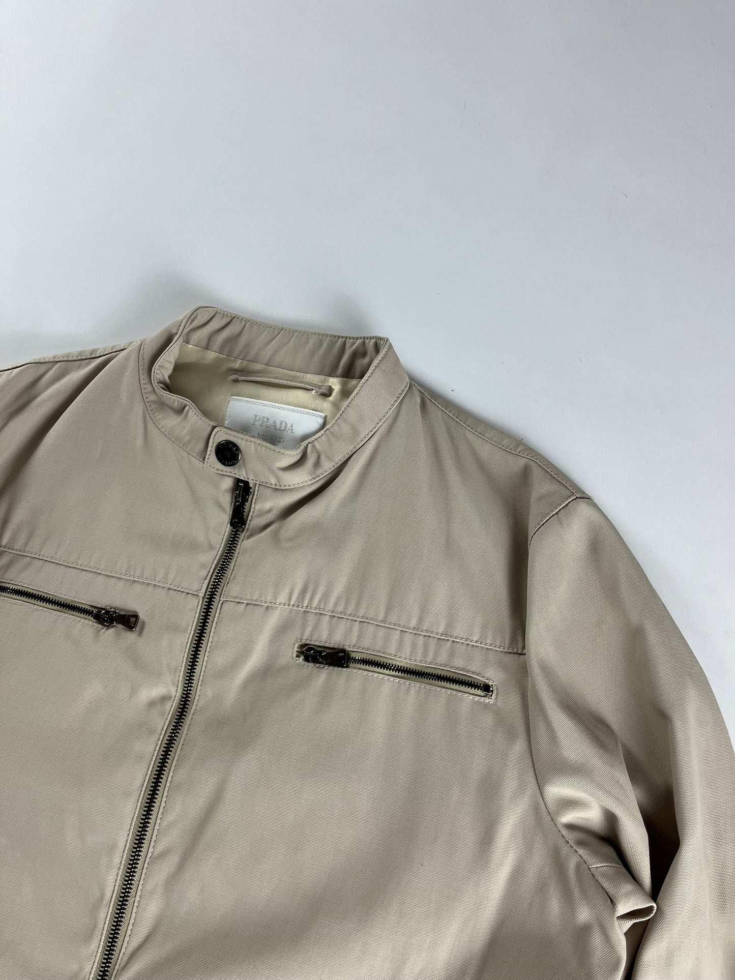 Prada Cream Double Front Zipper Pocket Moto Jacket 2010s - M