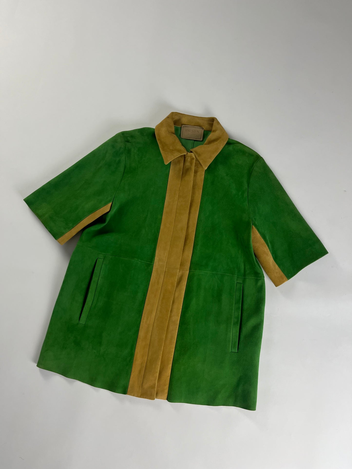 Prada Two Tones Suede Leather Short Sleeve Bowling Shirt Jacket SS 2013 - M