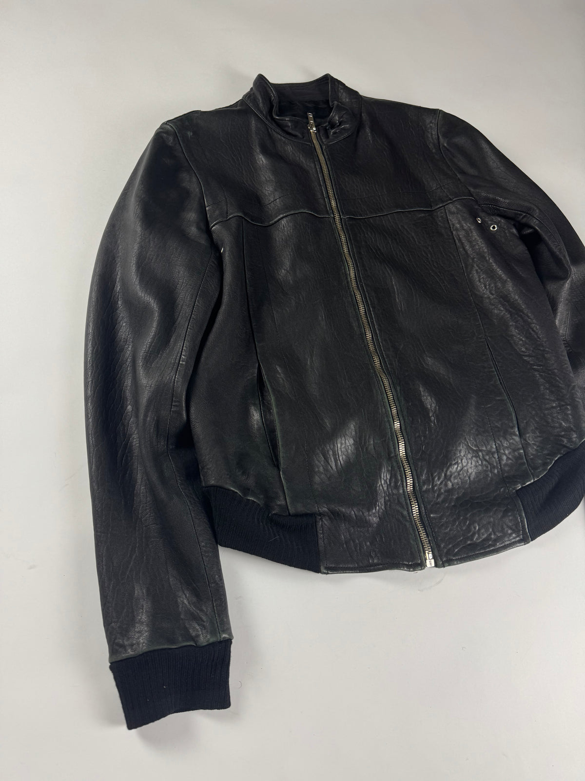 Rick Owens Black Shadow Leather Bomber Jacket 2010s - XL