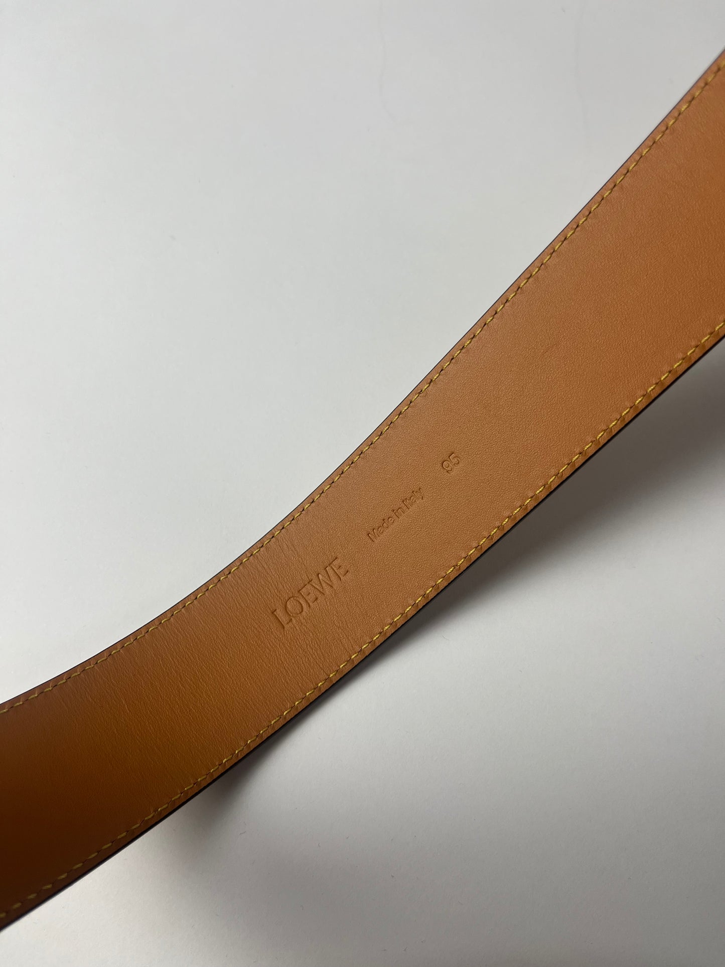 Loewe Smile Calfskin Logo Brown Buckle Belt - 95 cm