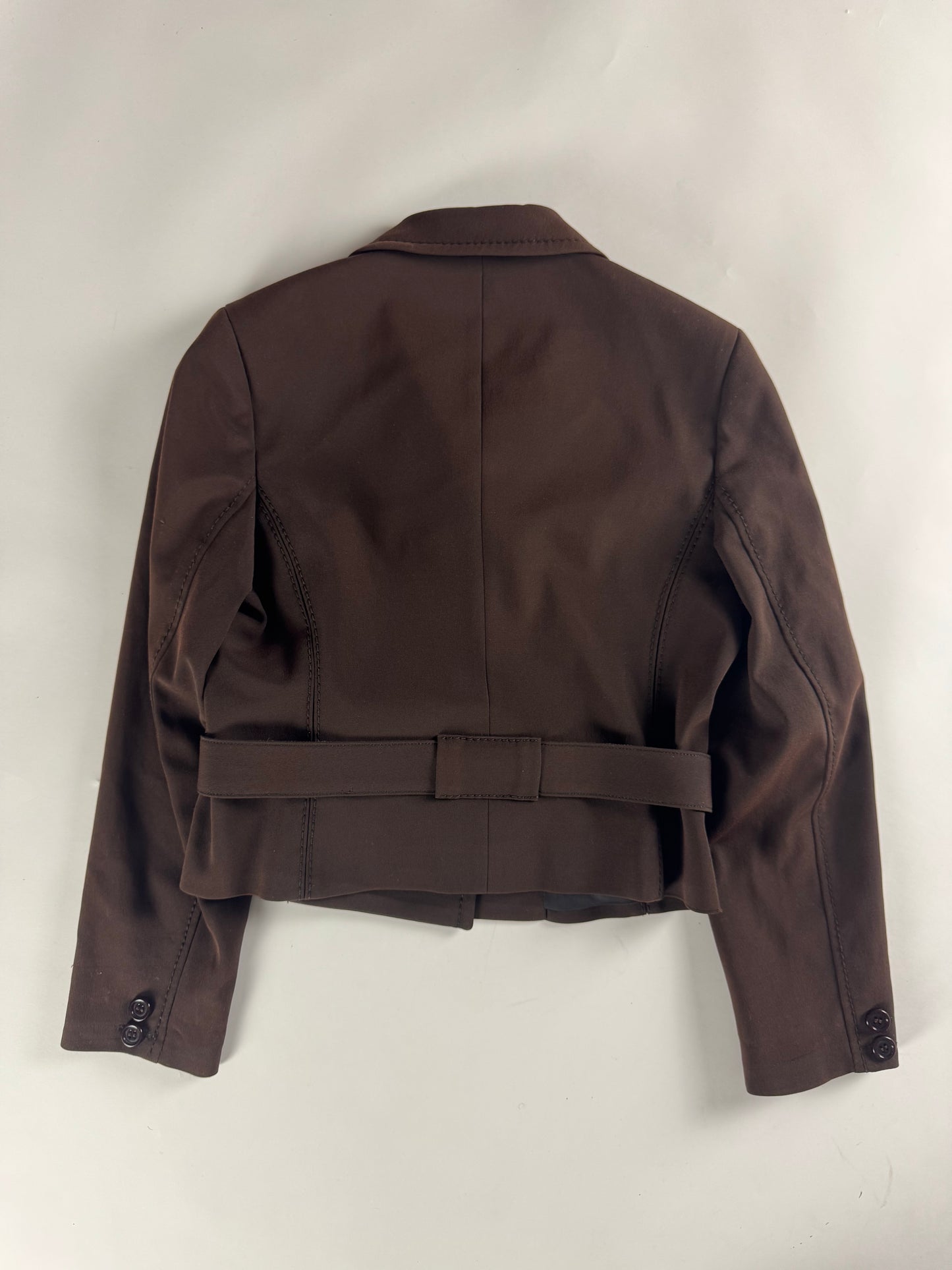 Prada Brown Elegant Cropped Belted Jacket Skirt Set FW 1996 - S