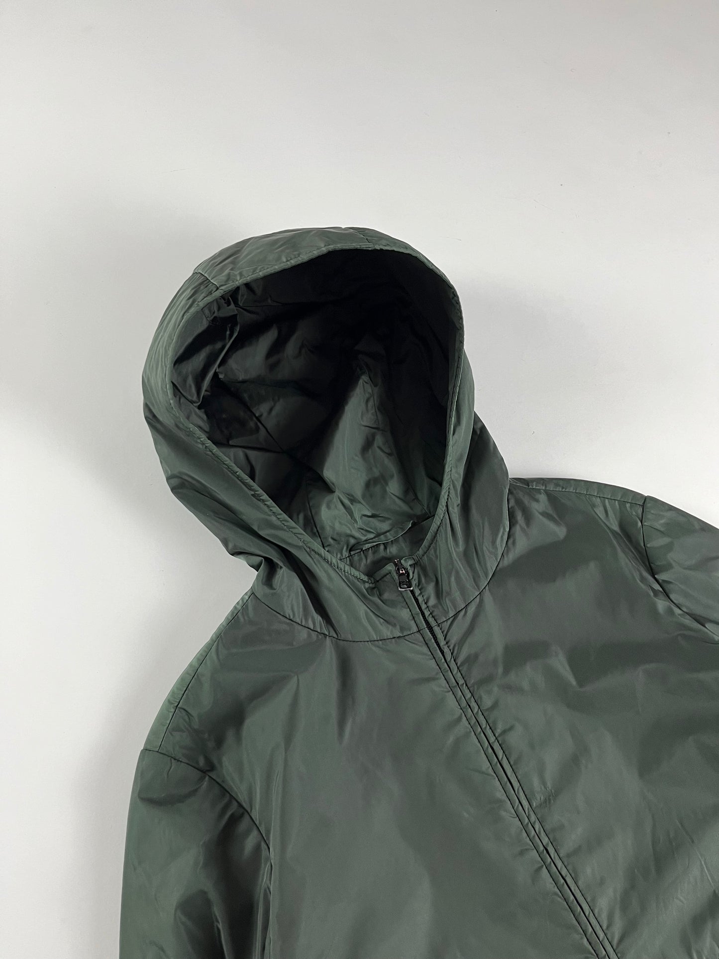 Prada Green Lantern Nylon Double Zip Hooded Jacket 1990s - S