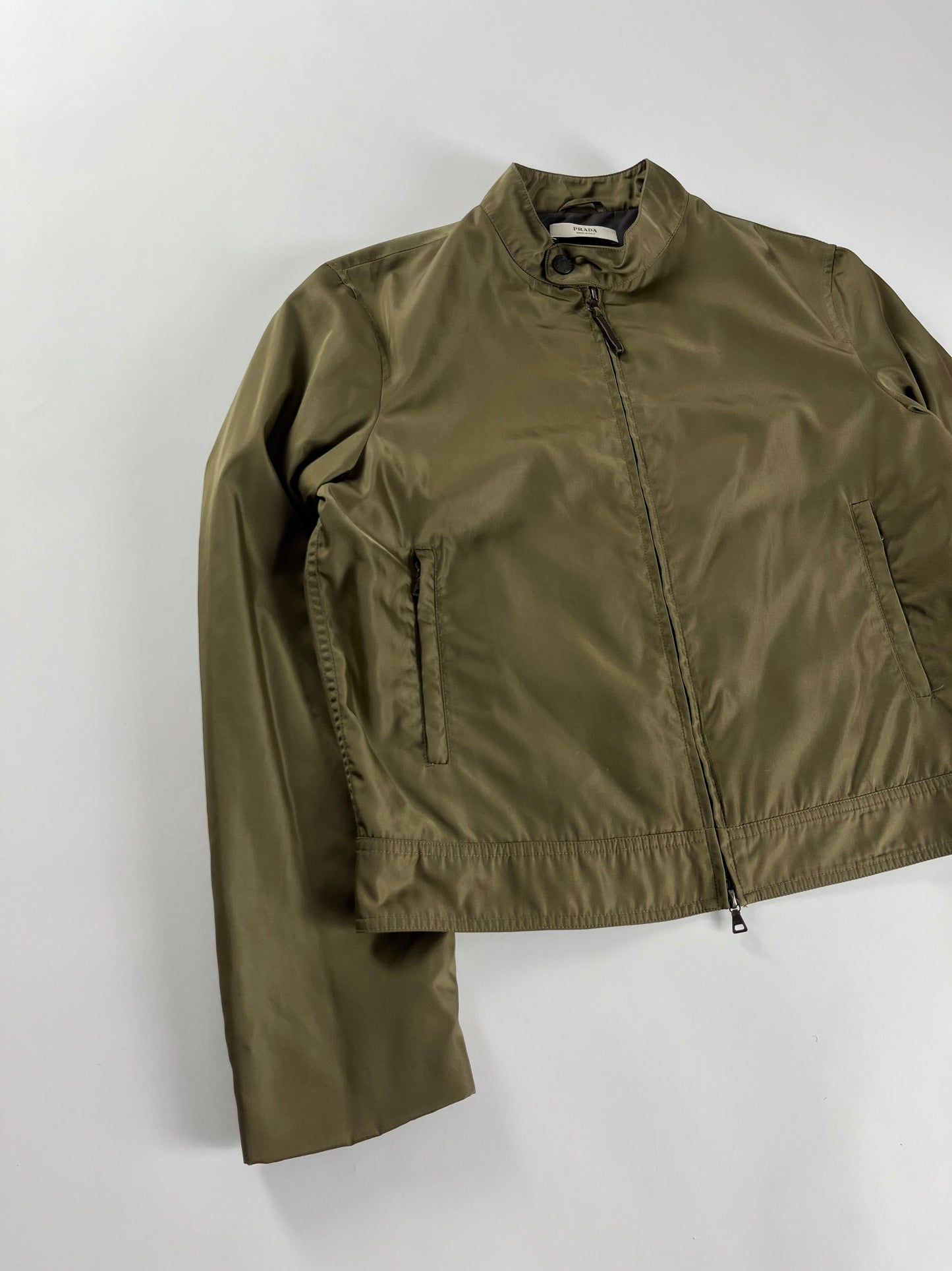 Prada Jungle Green Light Nylon Moto Fit Jacket 2000s - L
