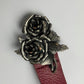 John Galliano Red Silver Roses Leather Belt 2000s - 85 CM