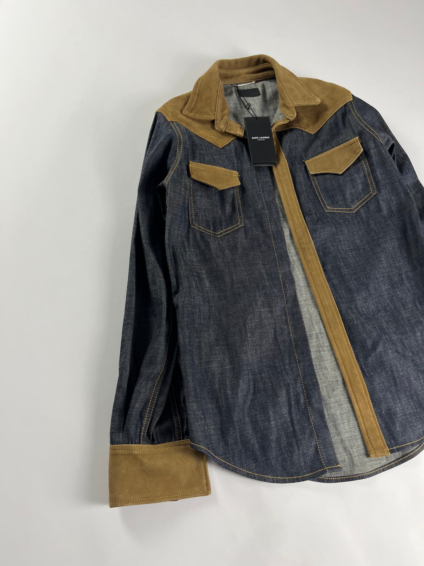 Saint Laurent Sample Denim Rodeo Suede Shirt SS 2014 - S
