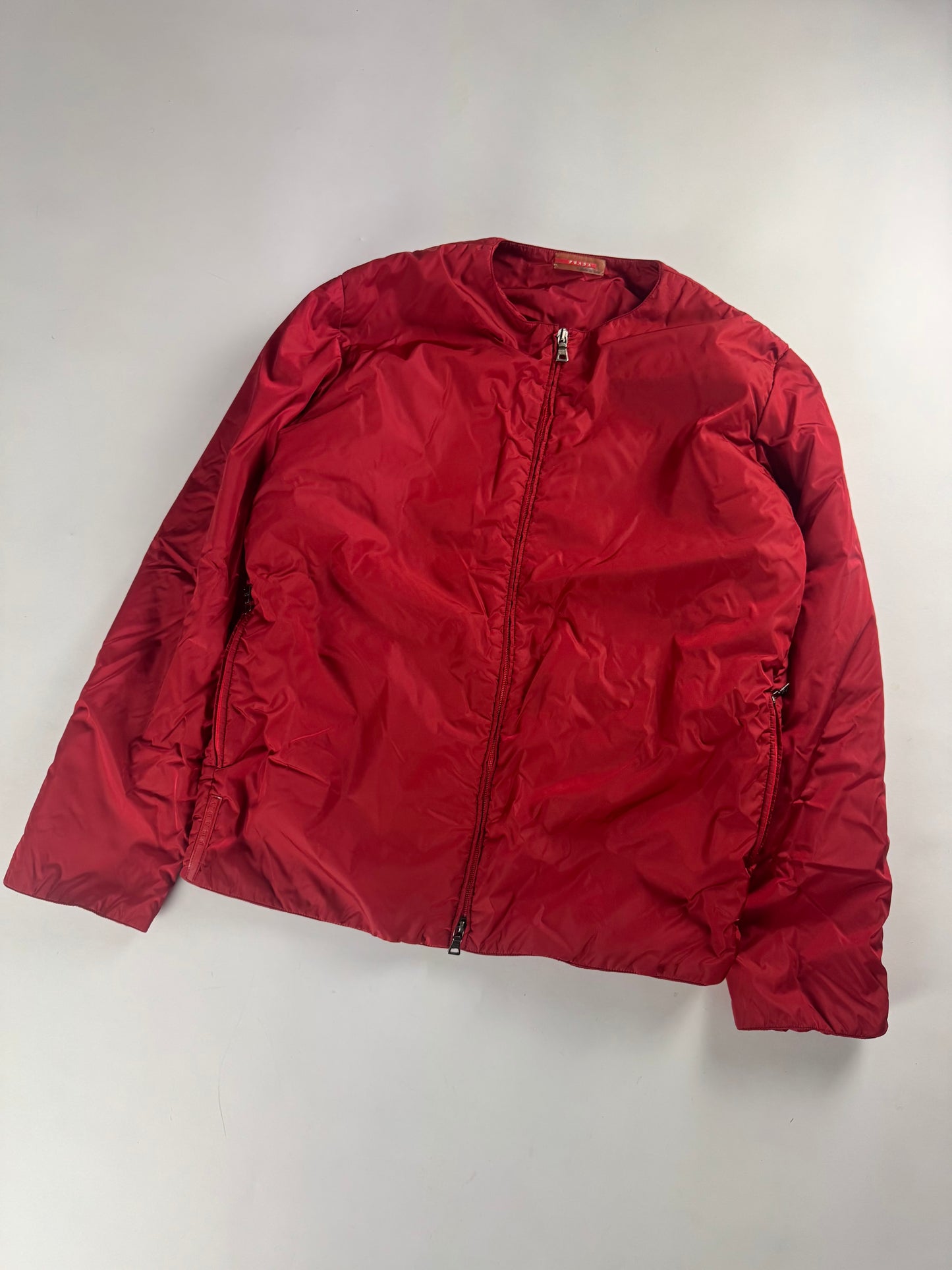 Prada Linea Rossa Red Nylon Collarless Jacket SS 2000 - L