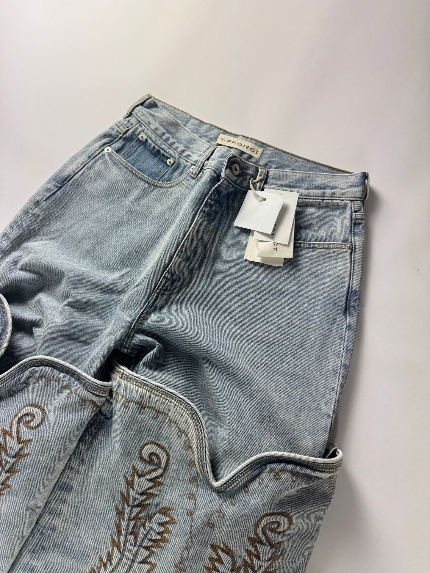 Y/Project Maxi Cowboy Cuff Blue Denim Pants SS 2023 - 32 US