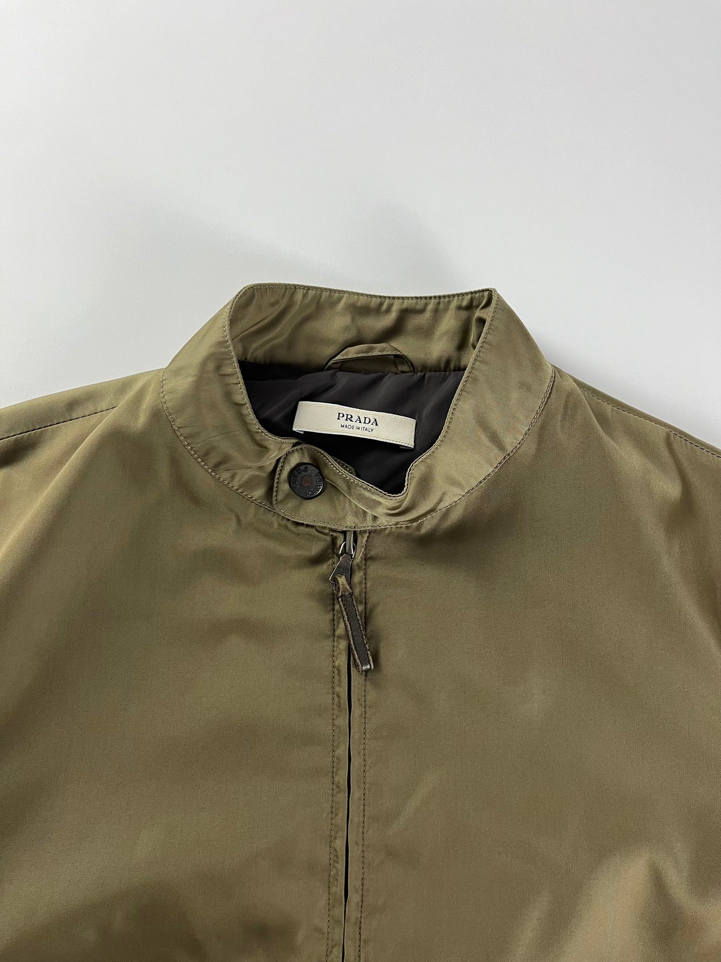 Prada Jungle Green Light Nylon Moto Fit Jacket 2000s - L