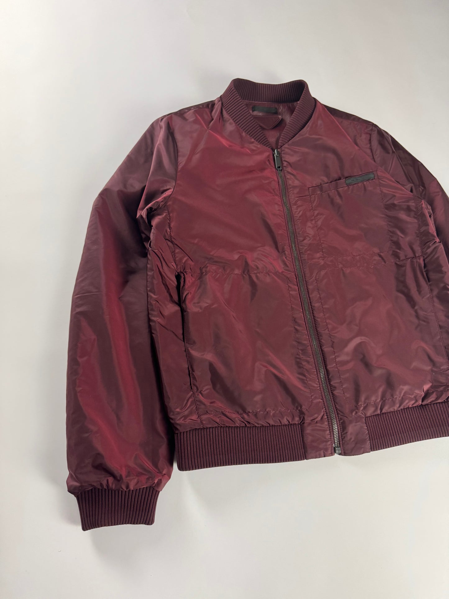 Prada Backside Triangle Logo Reversible Soft Bordeaux Leather Bomber Jacket FW 2017 - M
