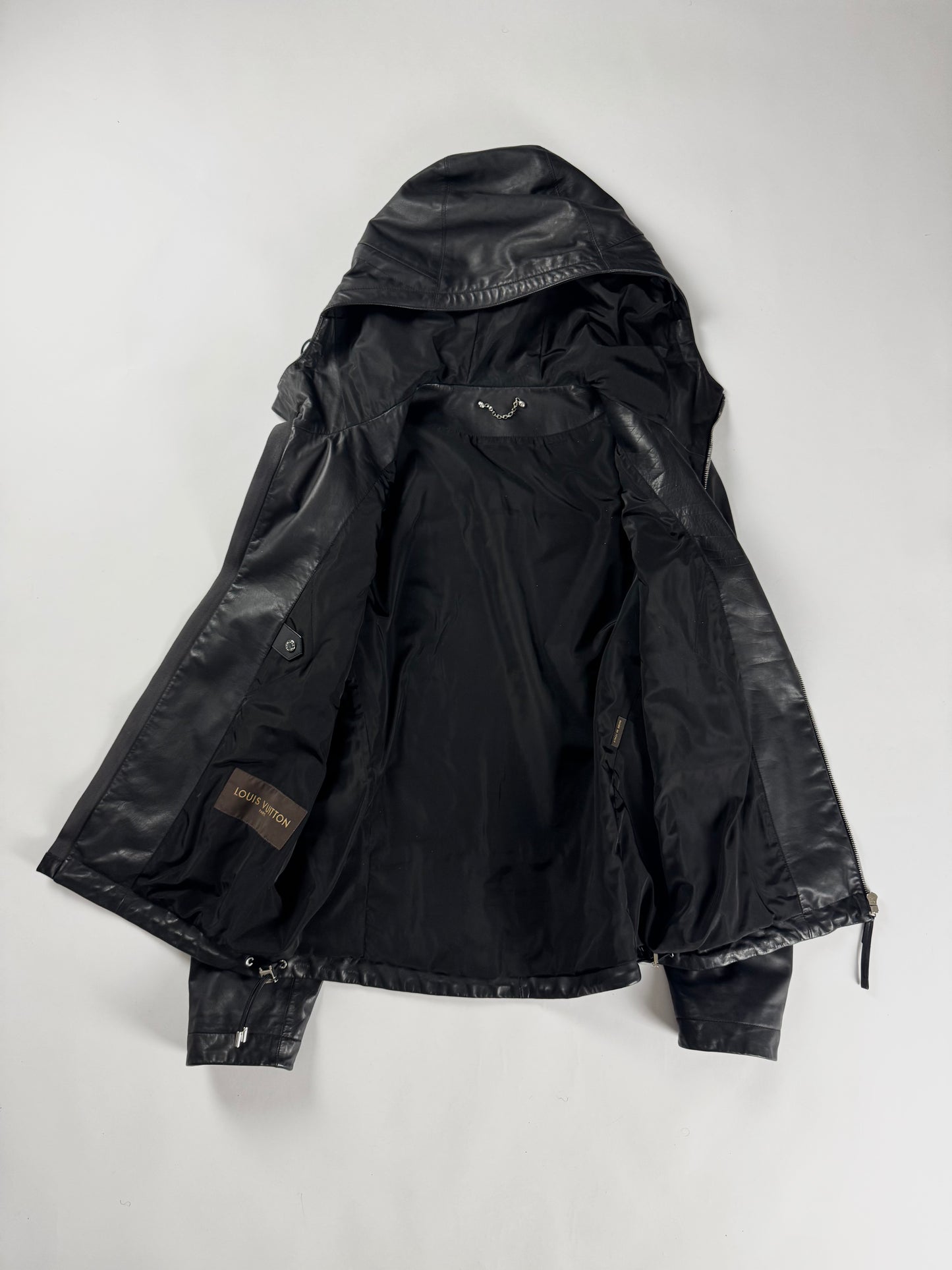Louis Vuitton V Logo Patch Leather Drawstring Hood Jacket SS 2015 - M
