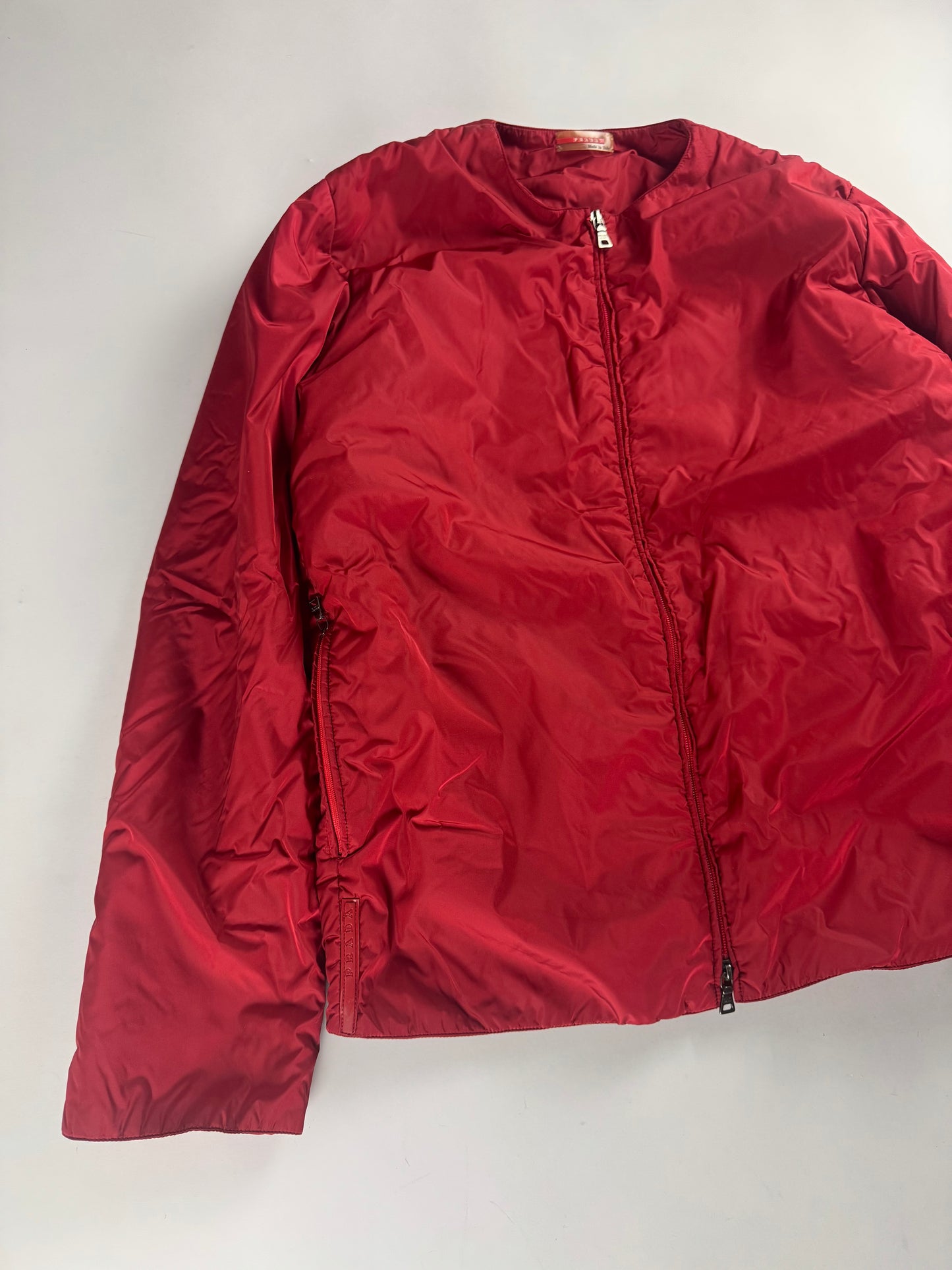 Prada Linea Rossa Red Nylon Collarless Jacket SS 2000 - L