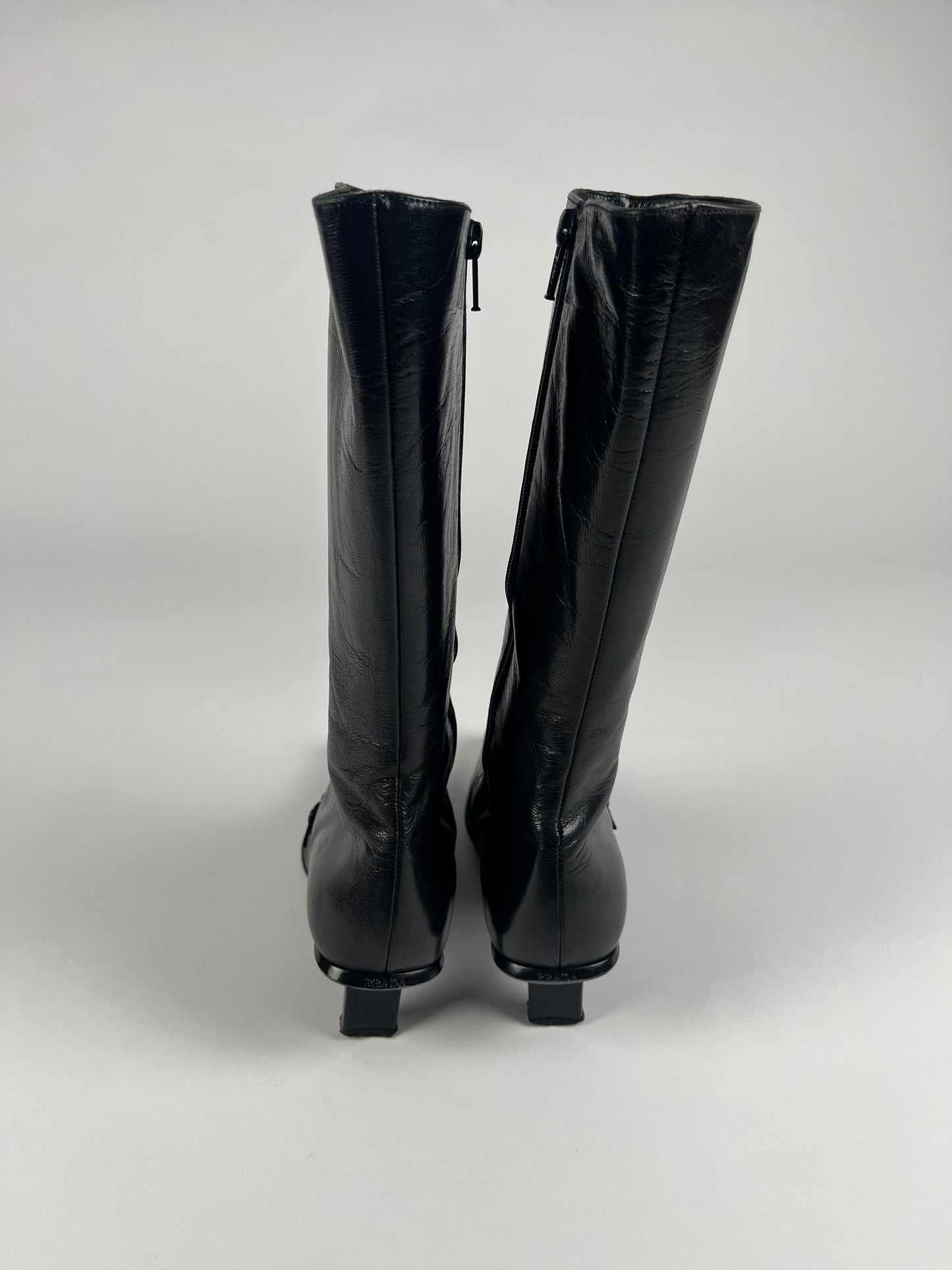 Prada Black Belted Leather Boots SS 2000 - 37,5 IT/ 38,5 EU