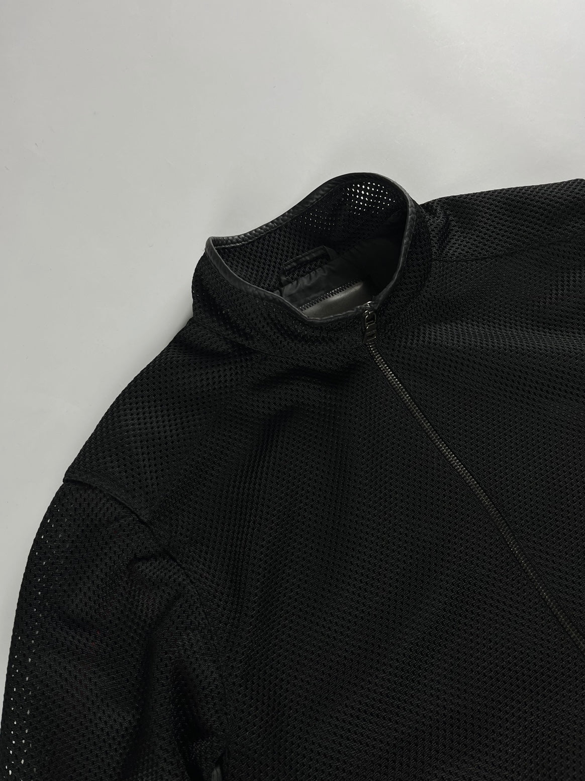 Prada Mesh Leather Patch Elbows Moto Jacket SS 2000 - L