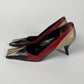 Prada Tricolor Colorblock Leather Kitten Heel Pumps Black Red Taupe Pointed Toe 2000s - 38,5 IT/39 EU