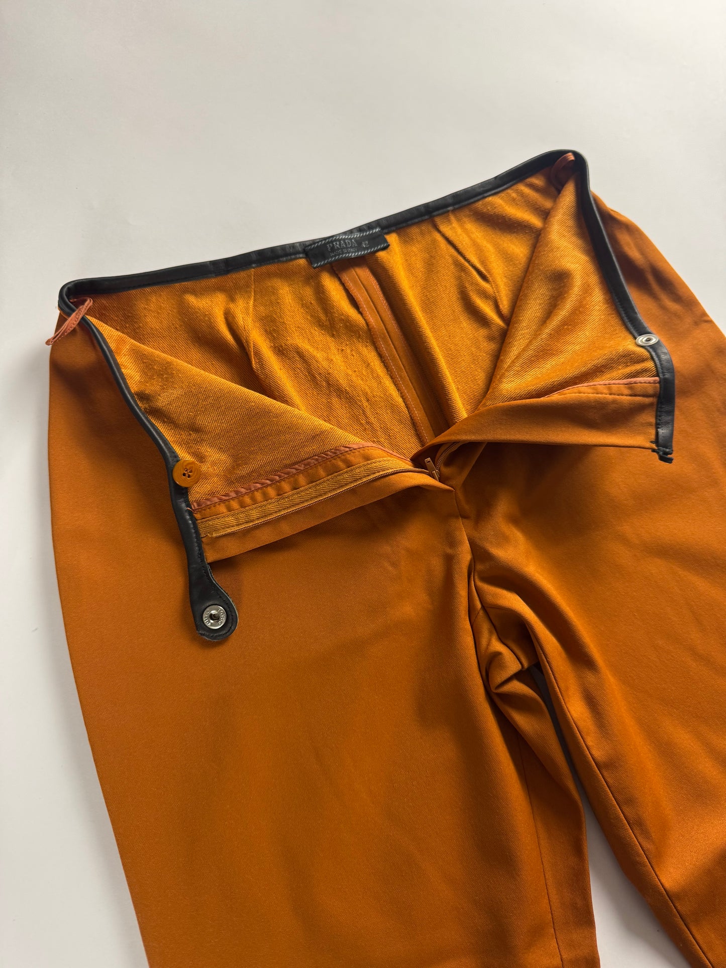 Prada Leather Cuffed Waist Amber Nylon Pants FW 1999 - S