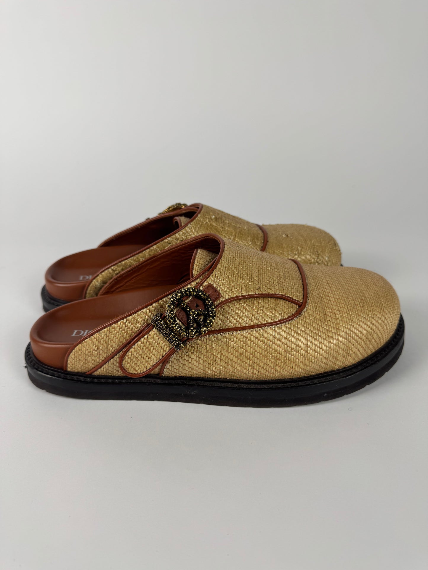 Dior x Denim Tears Sample Peace Sign Buckle Oblique Brown Mules FW 2023 - 44 EU
