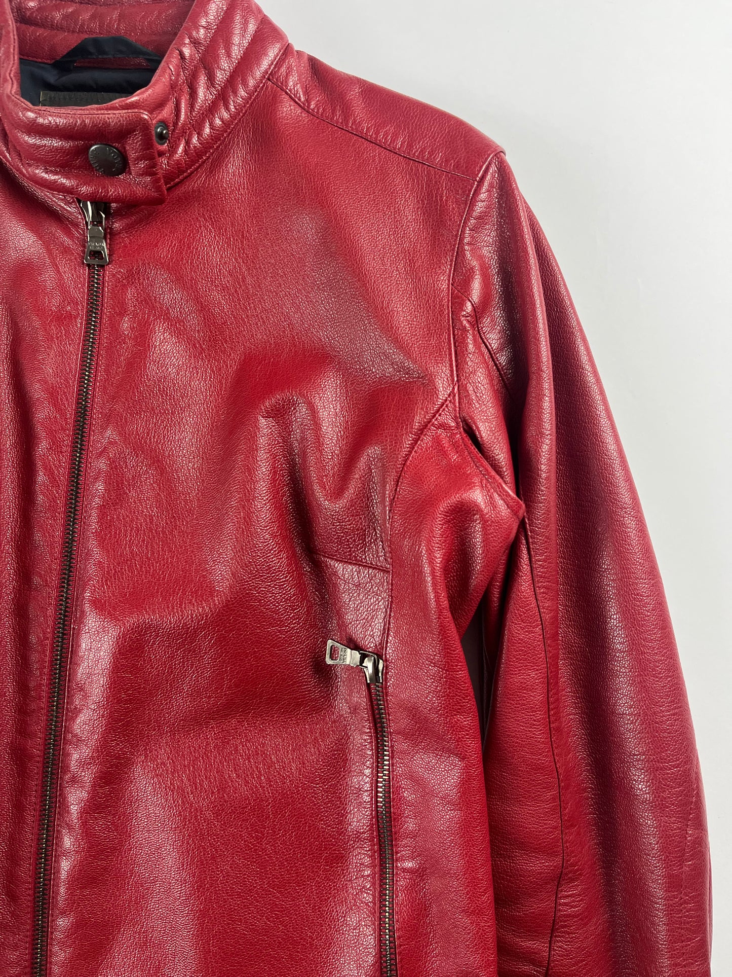 Prada Padded Elbows Red Leather Motor Jacket SS 2000 - S