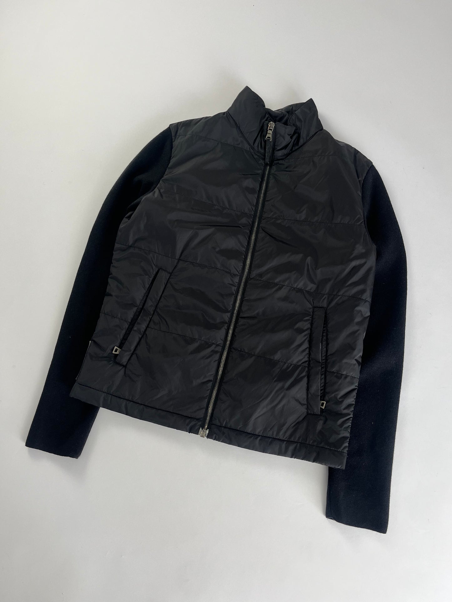 Prada Nylon Hybrid Wool Sleeve Zipper Jacket - S
