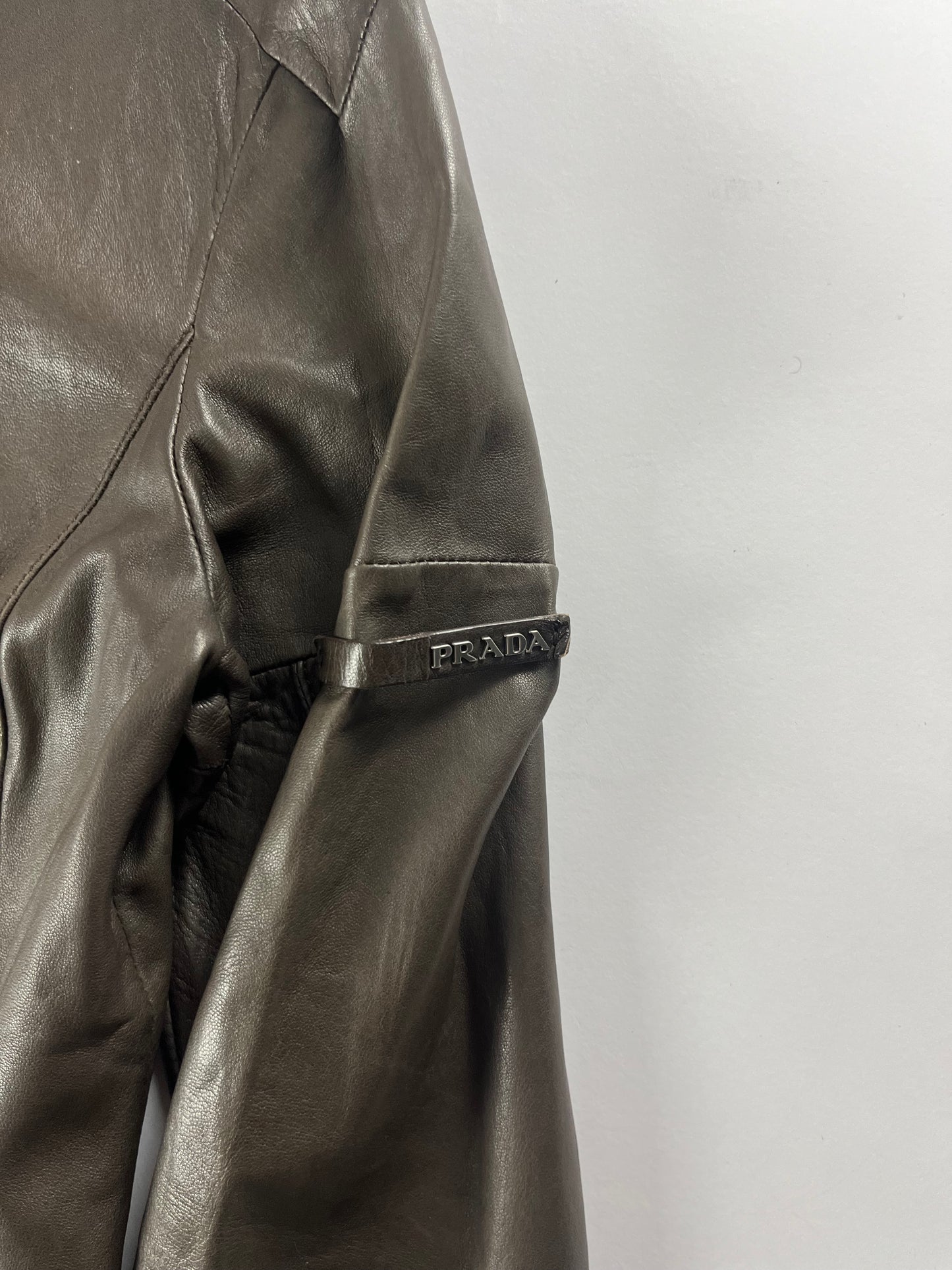 Prada Brown Leather Biker Jacket 2000s - XS