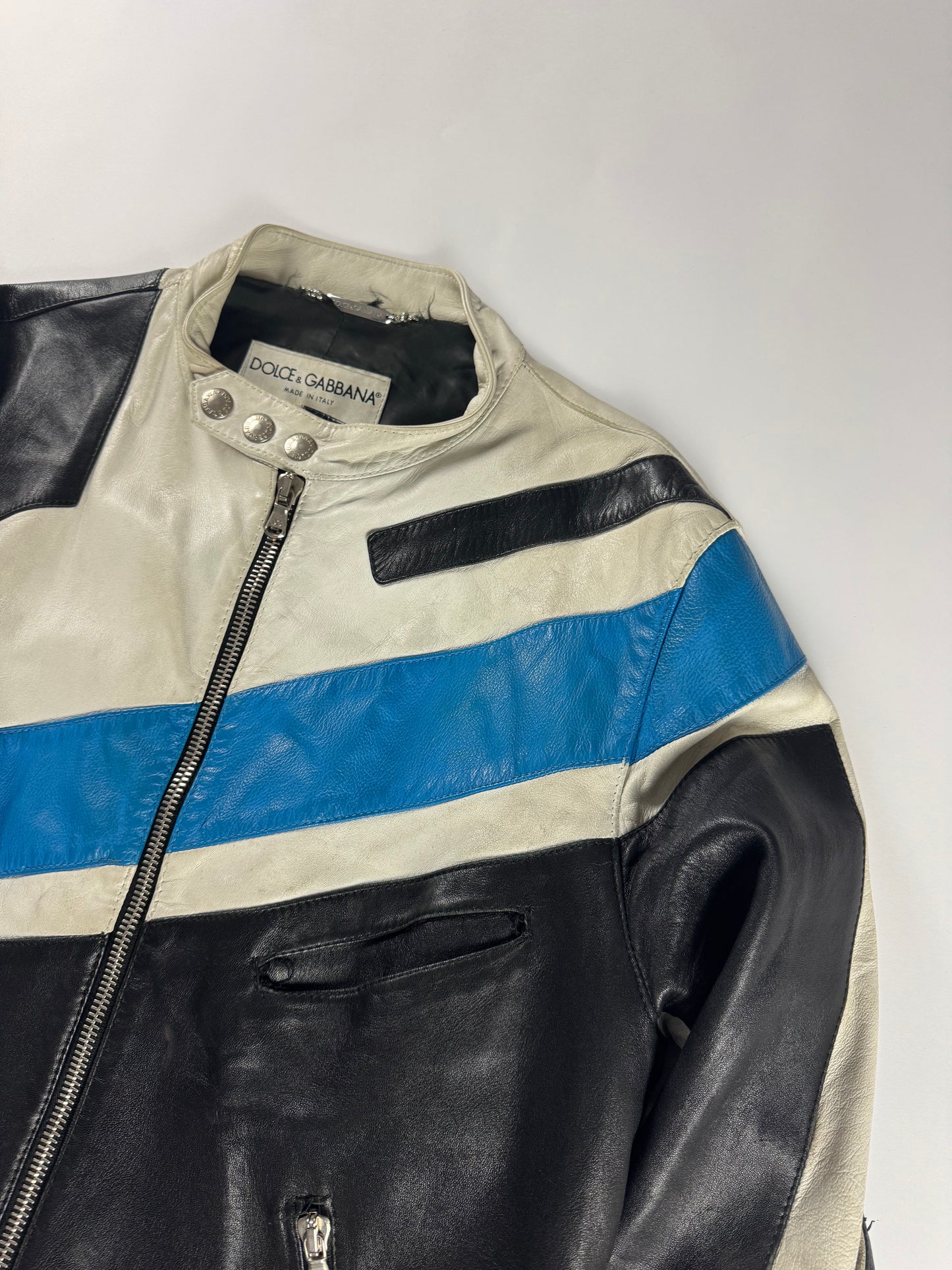 Dolce & Gabbana Leather Blue Motorcycle Biker Jacket SS 2001 - M